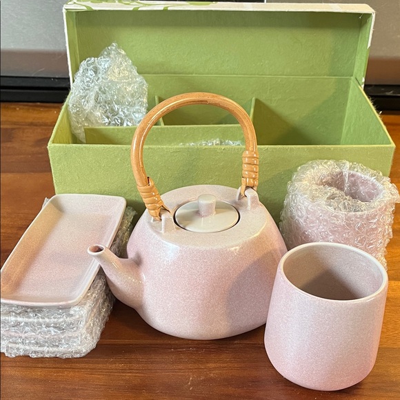 Heath Ceramics Pink Tea Set with Bamboo Handle - Picture 1 of 14